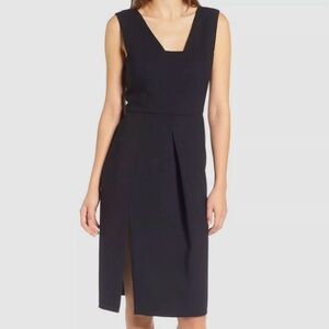 LEWIT CORSET STYLE STRETCH WOOL SQUARE NECK V-BACK SHEATH DRESS sz 8